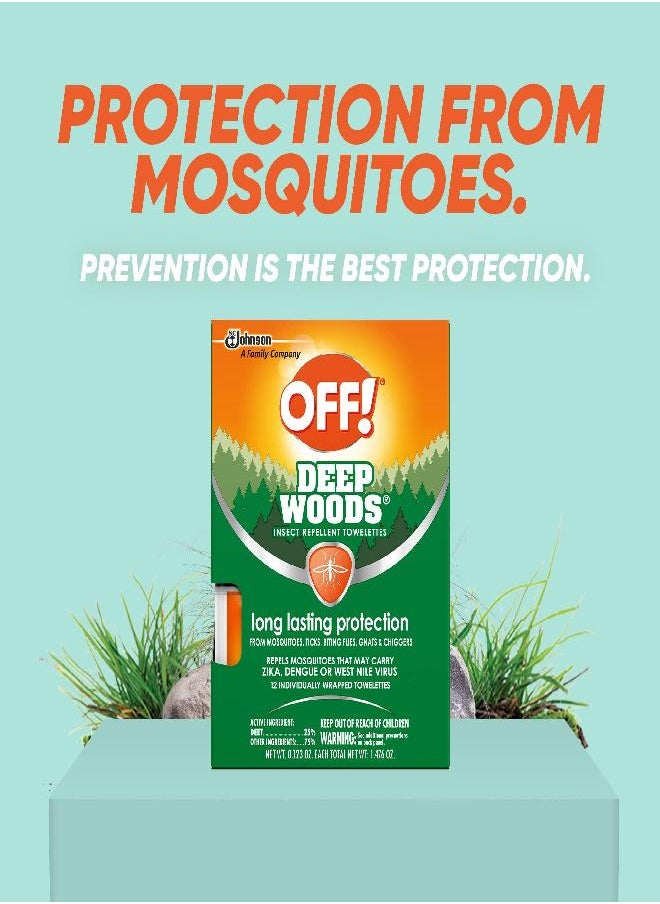 OFF! Deep Woods Mosquito and Insect Repellent Wipes, Long lasting, 12 Individually Wrapped Wipes