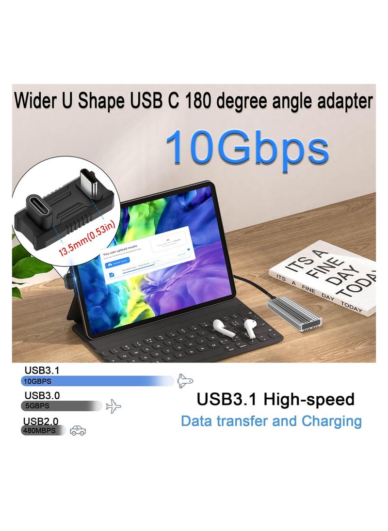 180 Degree Angle USB C Adapter, U Shape USB C Male to USB C Female PD 100W Extender Connector for ROG Ally Steam Deck Phone Tablet, Support 4k@60HZ HD Audio/Video (2 Pack)