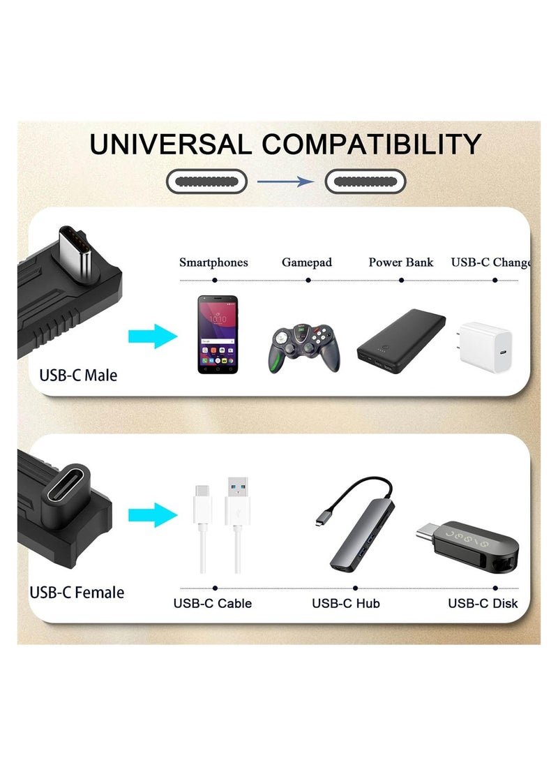 180 Degree Angle USB C Adapter, U Shape USB C Male to USB C Female PD 100W Extender Connector for ROG Ally Steam Deck Phone Tablet, Support 4k@60HZ HD Audio/Video (2 Pack)