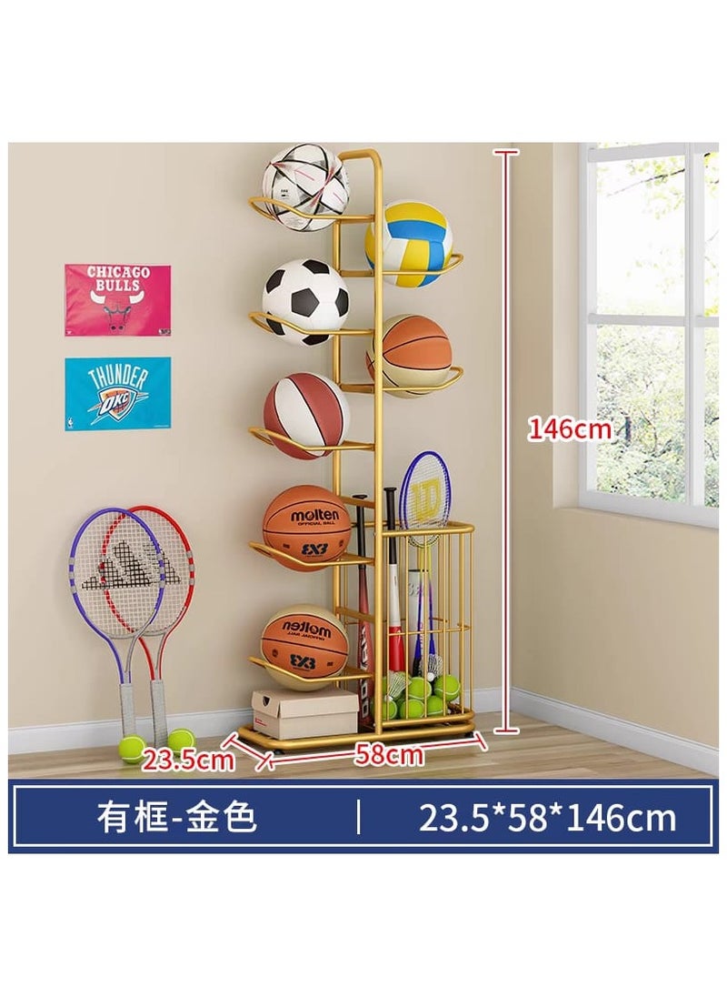 Sports Equipment Storage Organizer Rack | Garage Ball Rack for Basketballs, Footballs, Baseball Bats, and Tennis Rackets | Easy-to-Assemble Sports Gear Holder for Home or Gym