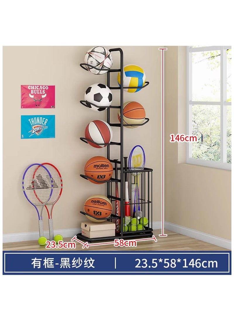 Sports Equipment Storage Organizer Rack | Garage Ball Rack for Basketballs, Footballs, Baseball Bats, and Tennis Rackets | Easy-to-Assemble Sports Gear Holder for Home or Gym