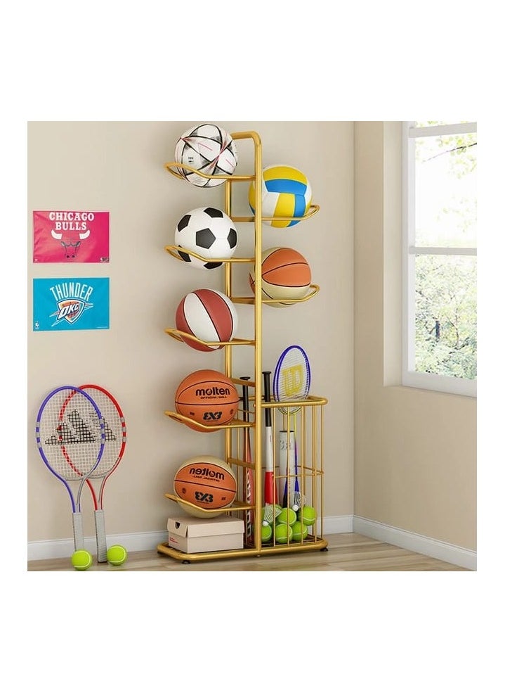 Sports Equipment Storage Organizer Rack | Garage Ball Rack for Basketballs, Footballs, Baseball Bats, and Tennis Rackets | Easy-to-Assemble Sports Gear Holder for Home or Gym