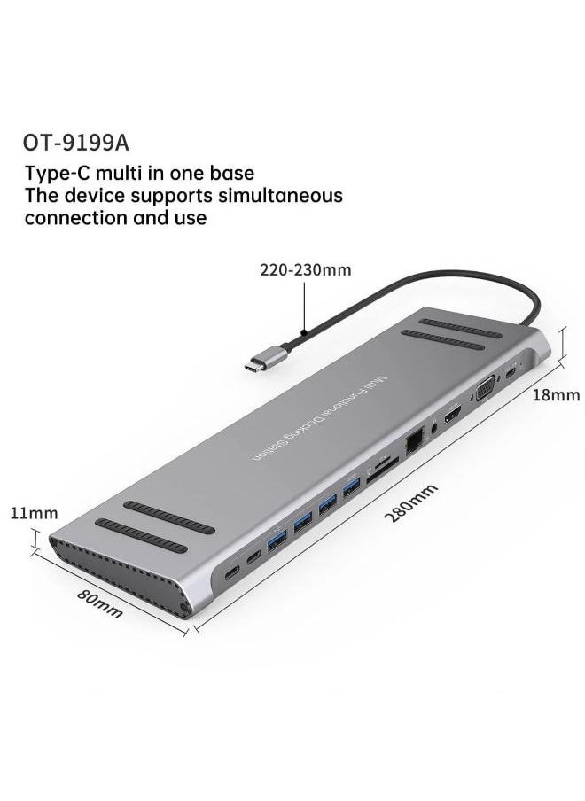 14 In 1 Type C Multi function Docking Station Laptop Base USB C Hub Good Product 4U Micro SD Card Reader for MacBook Pro Air  iPad Samsung Galaxy