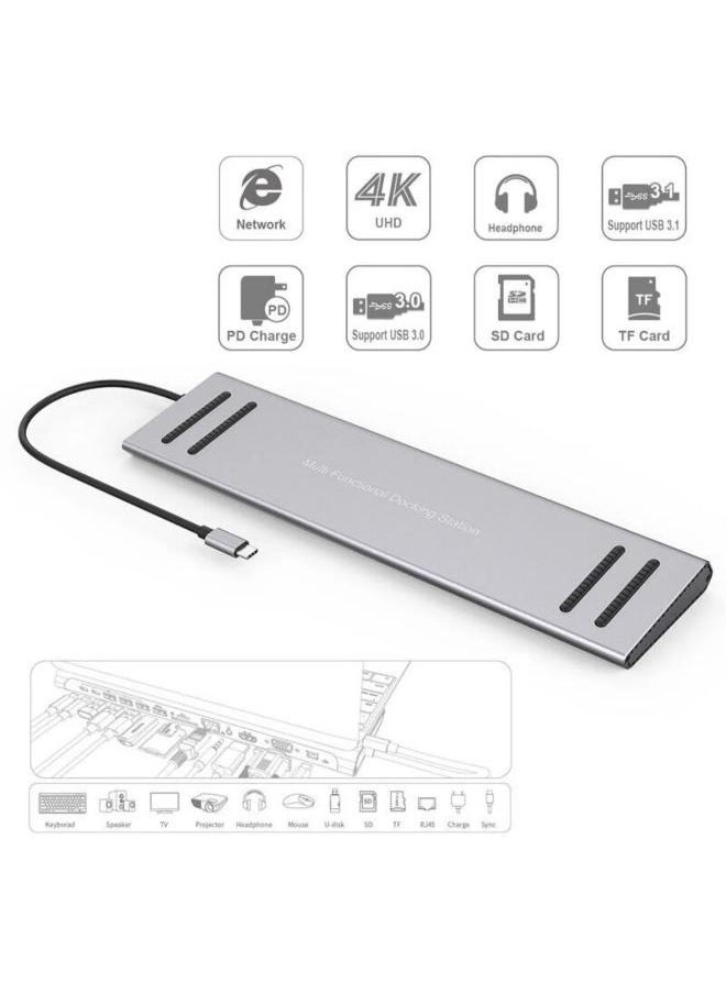 14 In 1 Type C Multi function Docking Station Laptop Base USB C Hub Good Product 4U Micro SD Card Reader for MacBook Pro Air  iPad Samsung Galaxy