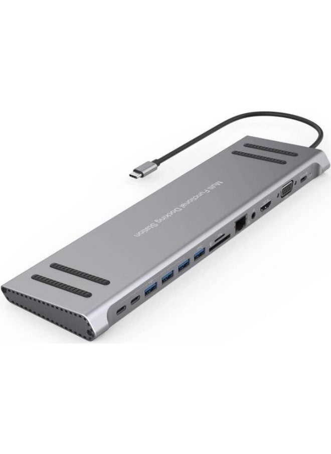 14 In 1 Type C Multi function Docking Station Laptop Base USB C Hub Good Product 4U Micro SD Card Reader for MacBook Pro Air  iPad Samsung Galaxy