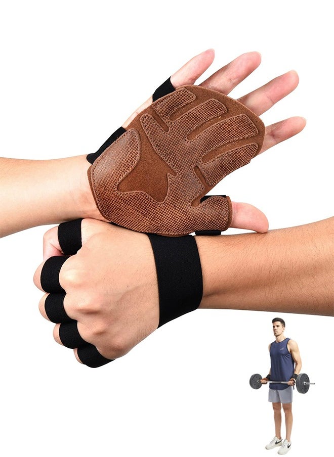 Workout Gloves for Men Women, Weight Lifting Gloves with Padded Leather Palm Grip Gym Gloves Durable Exercise Gloves for Kettlebell, Pull-Ups, Row, Cross Training