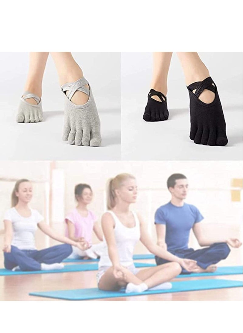 Yoga Socks Non Slip Full Toe Socks with Grips & Straps One Size Barefoot Workout Pilates Ballet Pure Barre Dance Accessories A Good companion for Women & Men (2 Pairs)