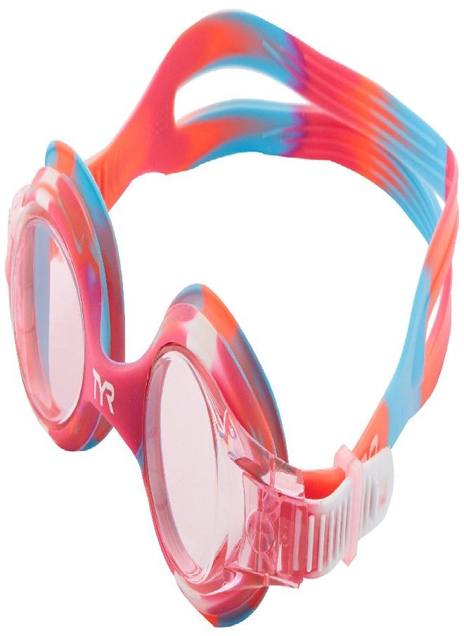 TYR Youth Tie Dye Swimple Goggles, Pink/White, One Size, Age 3-10
