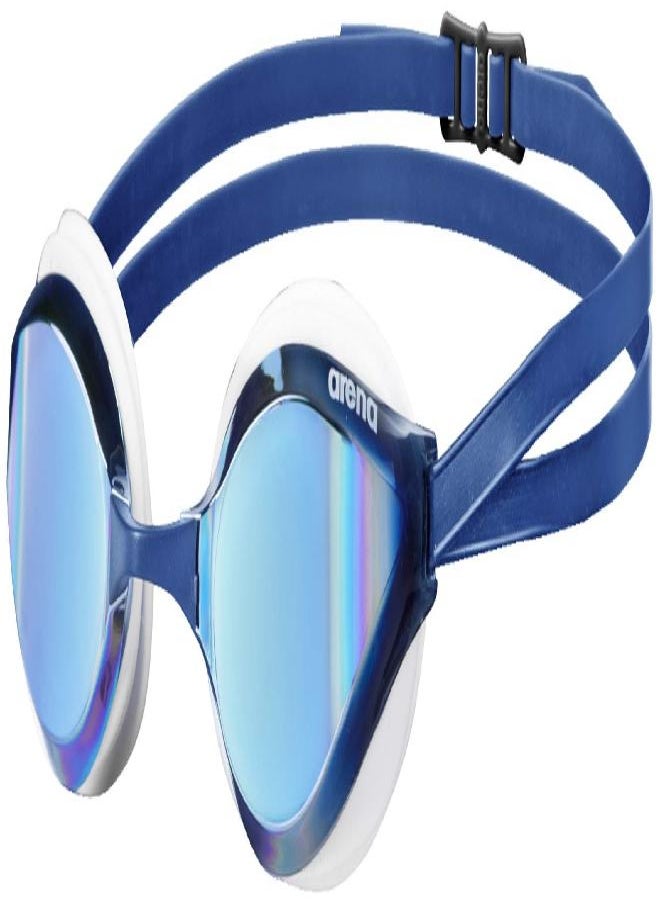 Arena Python Racing Swim Goggles for Men and Women, UV Protection, Anti-Fog, Dual Strap, Mirror Lens, Blue Mirror/White