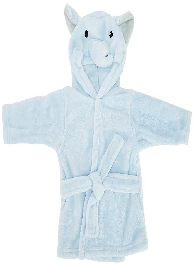 Hudson Baby Unisex Baby Plush Animal Face Bathrobe, Blue Elephant, 0-9 Months