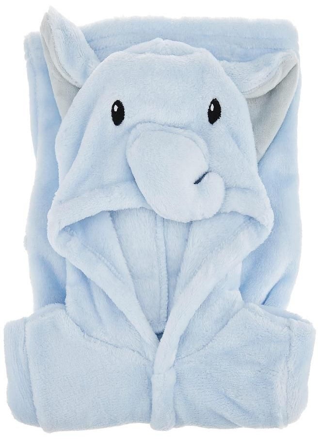 Hudson Baby Unisex Baby Plush Animal Face Bathrobe, Blue Elephant, 0-9 Months