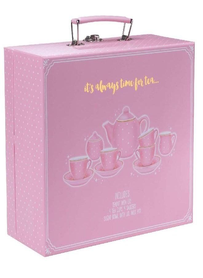 Porcelain Tea Set for Little Girls - Mini Ceramic Tea Cups Toy - Ideal for Kids Tea Party - Tea Glass Toys for Toddlers and Children Ages 3 Years Old - Safe for Child's Play Time in the Kitchen (Pink)