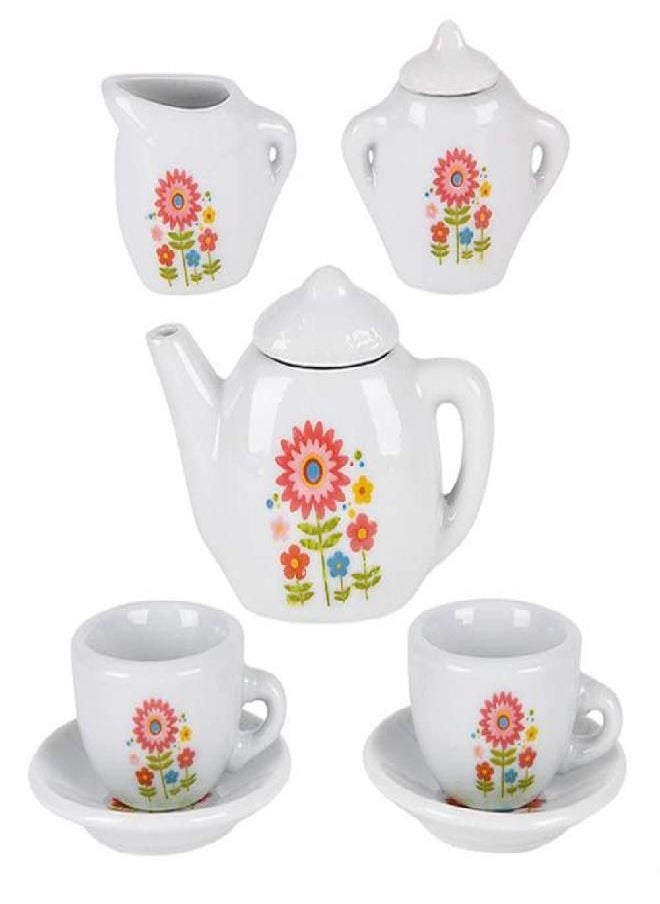 ArtCreativity Mini Porcelain Tea Set for Kids - Ceramic Pretend Play Set - Miniature Saucers, Cups, Teapot, Sugar and Cream Dispenser - Best Holiday, Birthday Gift for Boys and Girls Ages 8+