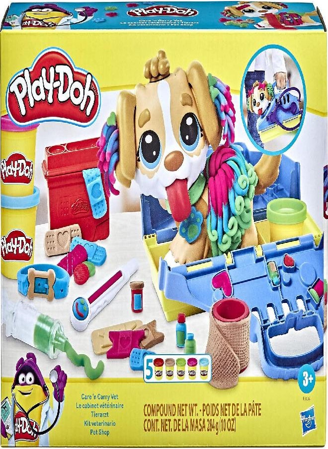 Play-Doh Care 'n Carry Vet Playset for Kids 3 Years and Up with Toy Dog, Storage, 10 Tools, and 5 Modeling Compound Colors, Non-Toxic