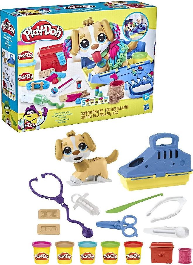 Play-Doh Care 'n Carry Vet Playset for Kids 3 Years and Up with Toy Dog, Storage, 10 Tools, and 5 Modeling Compound Colors, Non-Toxic