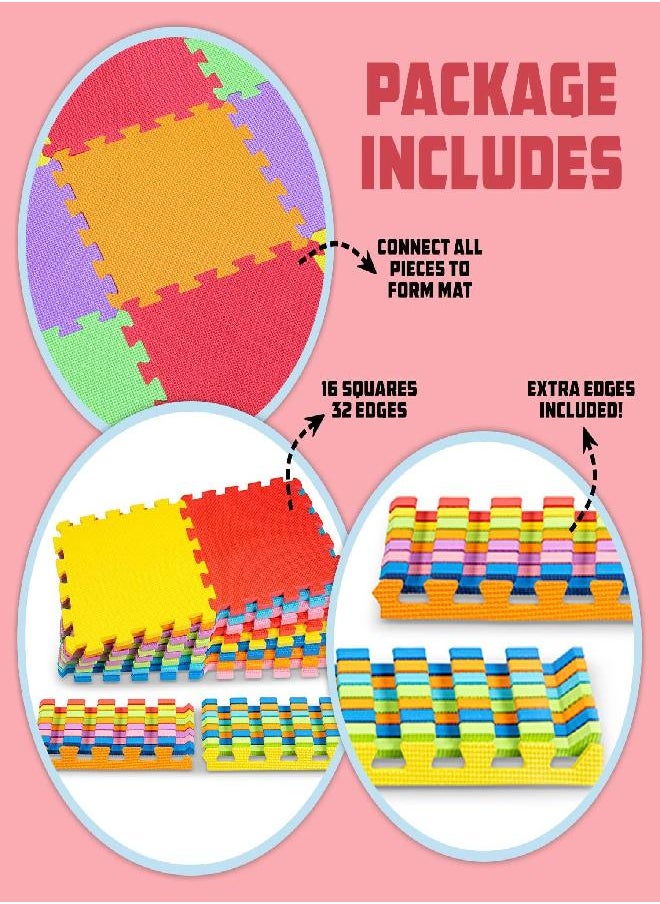 ToyVelt Foam Play Mat for Baby Kids Interlocking Foam Puzzle Floor Mats - EVA Non Toxic for Crawling, Exercise, Playroom, Play Area, Baby Nursery - 16 Tiles, Solid Colors