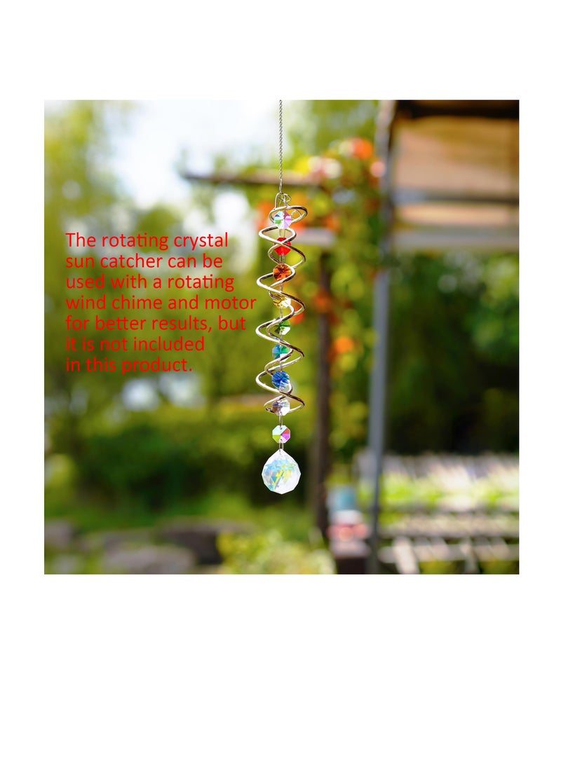 Suncatcher Wind Spinner Gazing Ball Spiral Tail, Garden Suncatcher Crystal Pendant, Round Shaped Glass Prisms Beads Chain with Seven Chakra Beads, Suncatchers for Windows Hanging for Home Garden