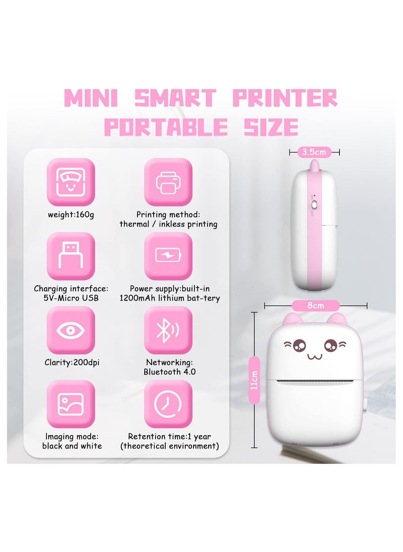 Label Maker, Mini Photo Printer, Bluetooth Inkless Printer with 1 Roll Thermal Printing Paper Compatible with iOS Android Small Pocket Printer for Photo, Notes, Receipt Memos