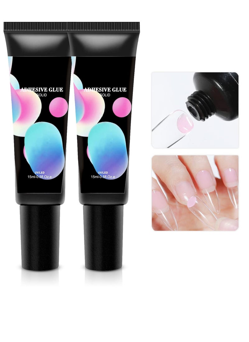 2 PCS DIY Nail Glue Long Lasting Nail Art Gel - Paint Solid Patch Glue Rhinestone Solid Nail Glue Gel Glue for Pressing Nails for Nail Easy DIY at Home 15 ml