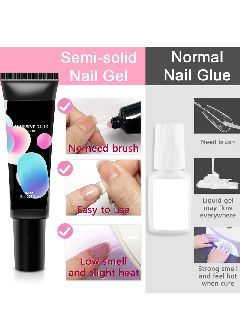 2 PCS DIY Nail Glue Long Lasting Nail Art Gel - Paint Solid Patch Glue Rhinestone Solid Nail Glue Gel Glue for Pressing Nails for Nail Easy DIY at Home 15 ml