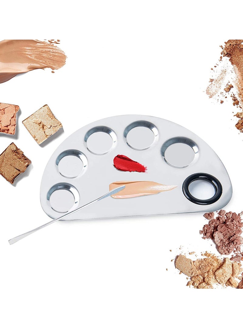 Makeup Mixing Palette with Spatula, Premium Stainless Steel Metal Makeup Palette Spatula Tool, Cosmetic Artist Mixing Palette Suitable for Mixing Foundation/Eye Shadow/Eyelash/Lipsticks