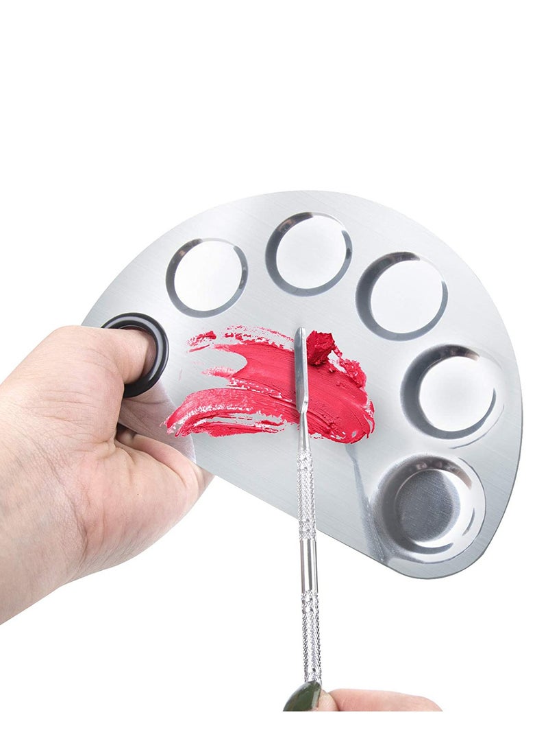 Makeup Mixing Palette with Spatula, Premium Stainless Steel Metal Makeup Palette Spatula Tool, Cosmetic Artist Mixing Palette Suitable for Mixing Foundation/Eye Shadow/Eyelash/Lipsticks