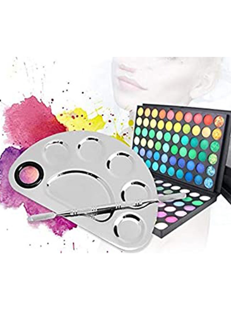 Makeup Mixing Palette with Spatula, Premium Stainless Steel Metal Makeup Palette Spatula Tool, Cosmetic Artist Mixing Palette Suitable for Mixing Foundation/Eye Shadow/Eyelash/Lipsticks
