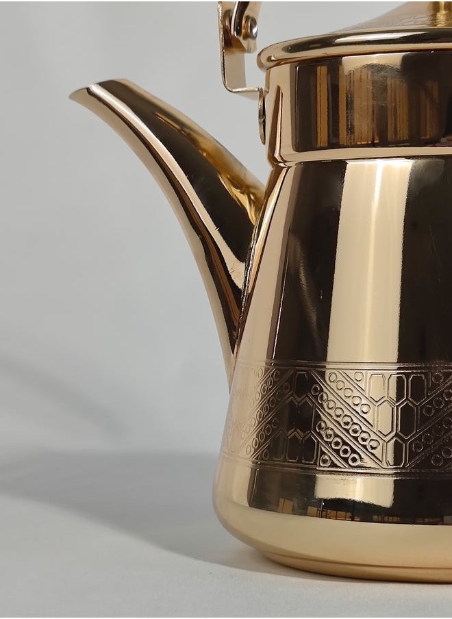 1-Piece Food Grad Stainless Steel Arabic Style Teapot Luxury Engraved Design Tea Kettle with Attached Lid and Ergonomic Handle