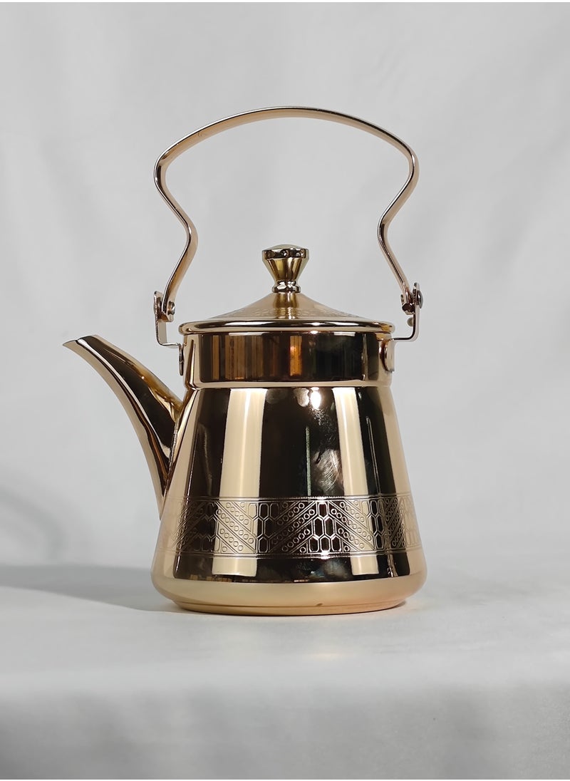 1-Piece Food Grad Stainless Steel Arabic Style Teapot Luxury Engraved Design Tea Kettle with Attached Lid and Ergonomic Handle