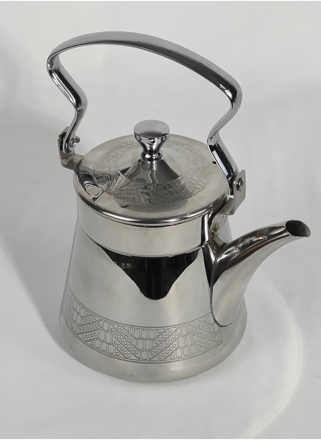 1-Piece Food Grad Stainless Steel Arabic Style Teapot Luxury Engraved Design Tea Kettle with Attached Lid and Ergonomic Handle 0.7l