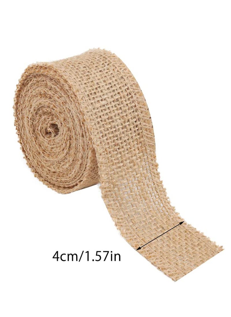 2 Rolls Burlap Ribbon Jute Hessian Ribbon Wired Ribbon C hristmas Wrapping Ribbon for C hristmas Crafts Decoration, Floral Bows Craft 4CM*5MRoll