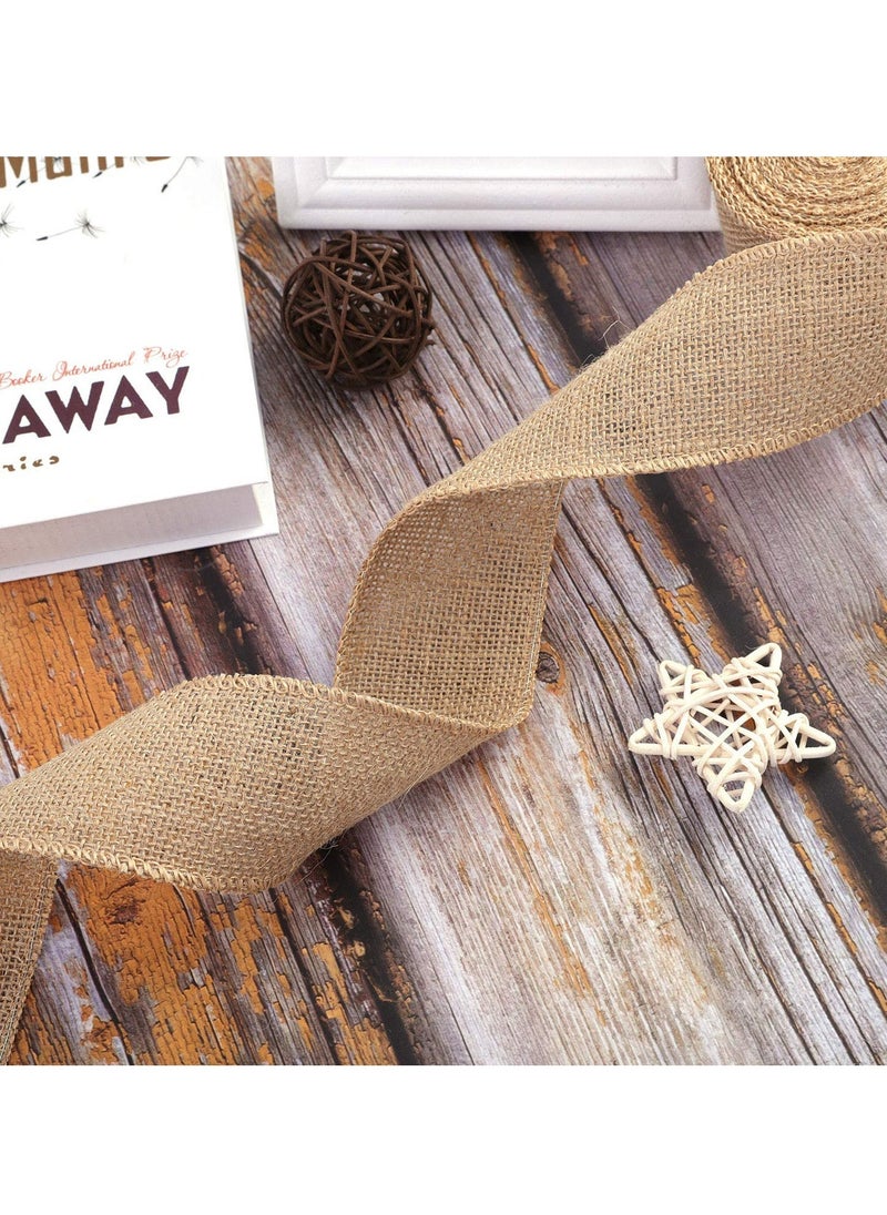 2 Rolls Burlap Ribbon Jute Hessian Ribbon Wired Ribbon C hristmas Wrapping Ribbon for C hristmas Crafts Decoration, Floral Bows Craft 4CM*5MRoll