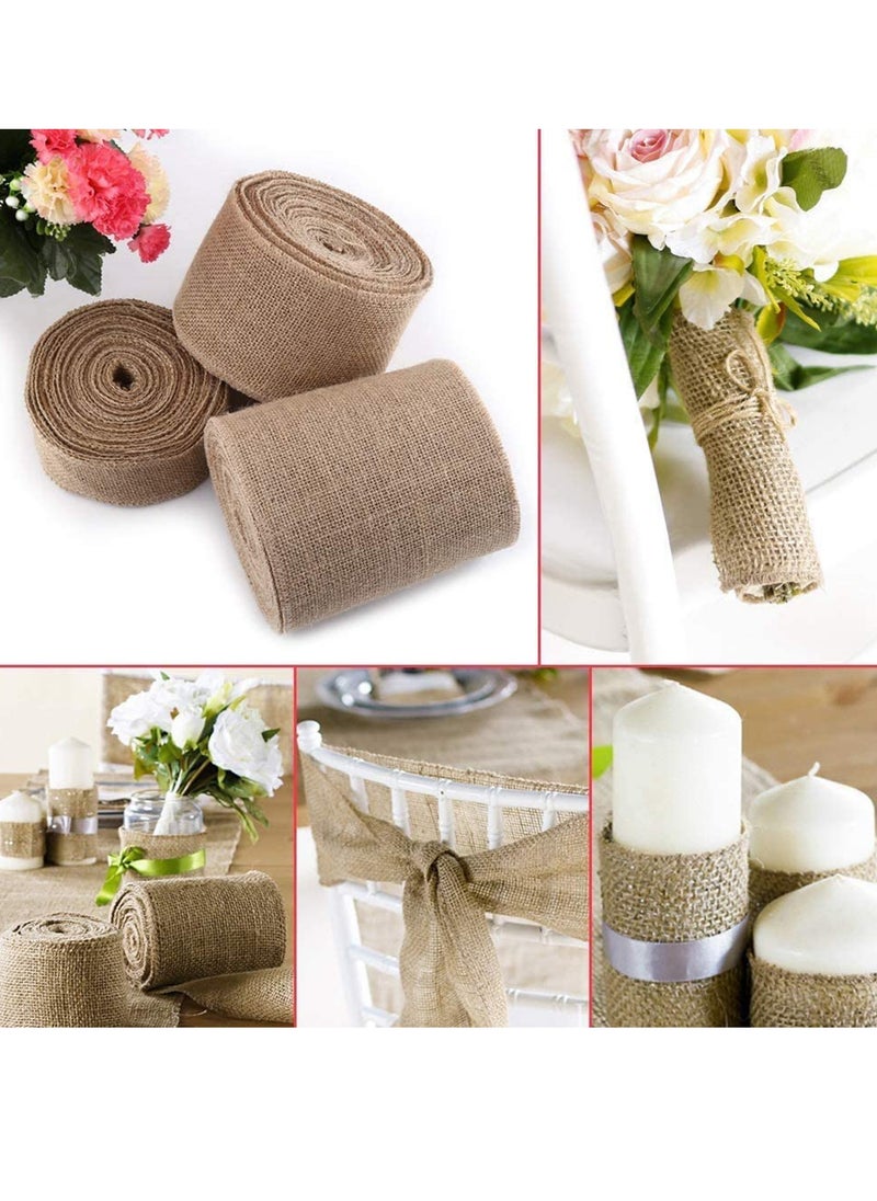 2 Rolls Burlap Ribbon Jute Hessian Ribbon Wired Ribbon C hristmas Wrapping Ribbon for C hristmas Crafts Decoration, Floral Bows Craft 4CM*5MRoll