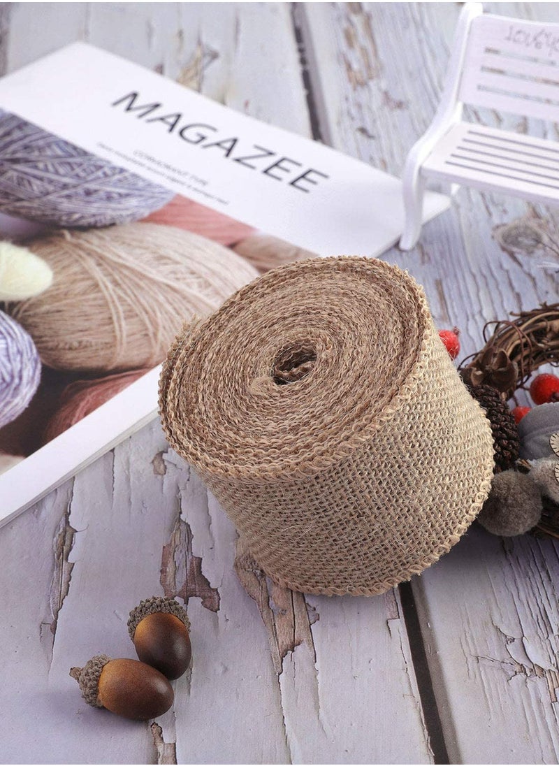 2 Rolls Burlap Ribbon Jute Hessian Ribbon Wired Ribbon C hristmas Wrapping Ribbon for C hristmas Crafts Decoration, Floral Bows Craft 4CM*5MRoll