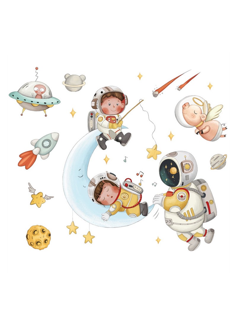 Astronaut Wall Stickers, Cartoon Astronaut Outer Space Moon Wall Stickers, DIY Removable Large Wall Art Decoration, Kids Wall Decals for Kids Baby Boys Girls Playroom Bedroom Decor