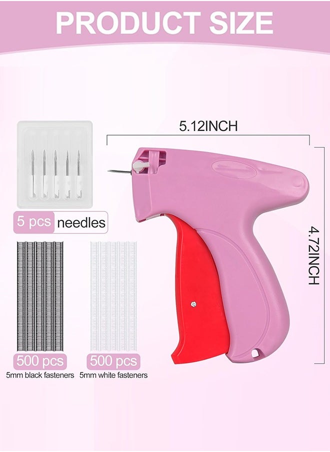 Tagging Gun for Clothing, Fine Stitch Mini Stitch Gun for Clothes, Quick Clothing Fixer, Hemming Sewing Tool Kit, Includes 1000 Fasteners, Great for Garment Repair ​(Pink)