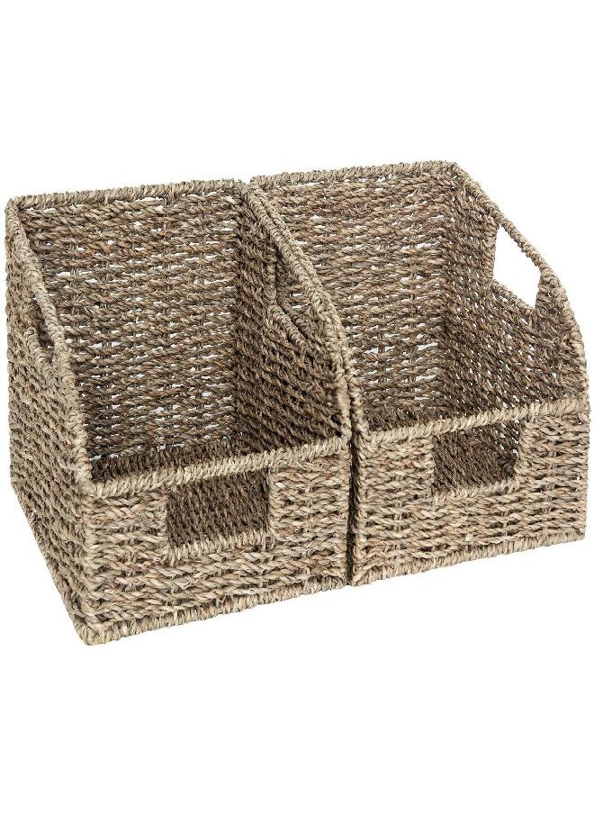 StorageWorks Storage Baskets for Organizing, Wicker Baskets with Built-in Handles, Handwoven Wicker Storage Baskets, Seagrass Wicker Baskets for Shelves Storage, 2 Pack