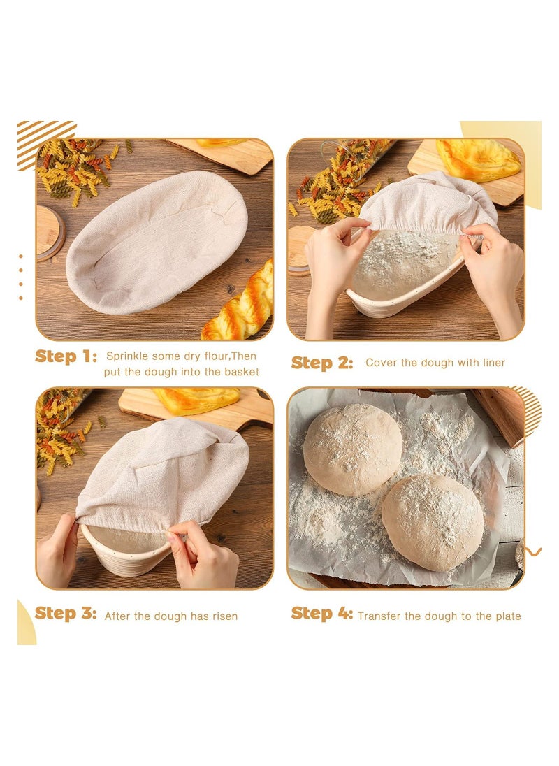 6 Pieces 10 Inch Oval Shape Bread Proofing Basket Cover Natural Rattan Baking Dough Sourdough  Proofing Basket Cloth Liner