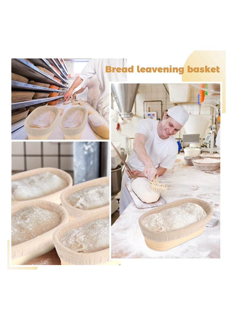 6 Pieces 10 Inch Oval Shape Bread Proofing Basket Cover Natural Rattan Baking Dough Sourdough  Proofing Basket Cloth Liner