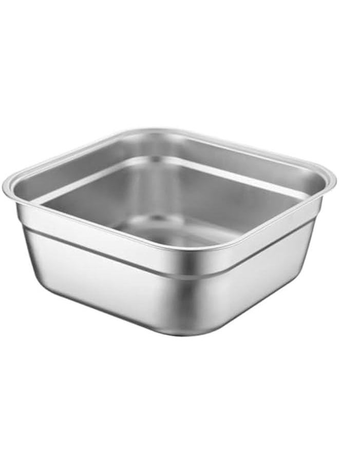 24cmSquare Basin Buffet Food Tray Buffet Server Dish Buffet Pan Stainless Steel Vegetable Washing Basin Kitchen Soup Basin Fruit Washing Bowls Kitchen Gadget Steel Bowls Canteen Tray