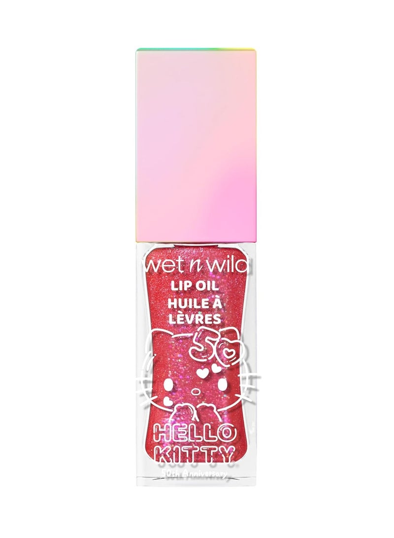 Hello Kitty Glitter Lip Oil, New 10 Oil Infused Formula, Warm Apple Pie Lightly Scented, Sparkly Bold Colors, Cruelty-Free & Vegan Purrfect