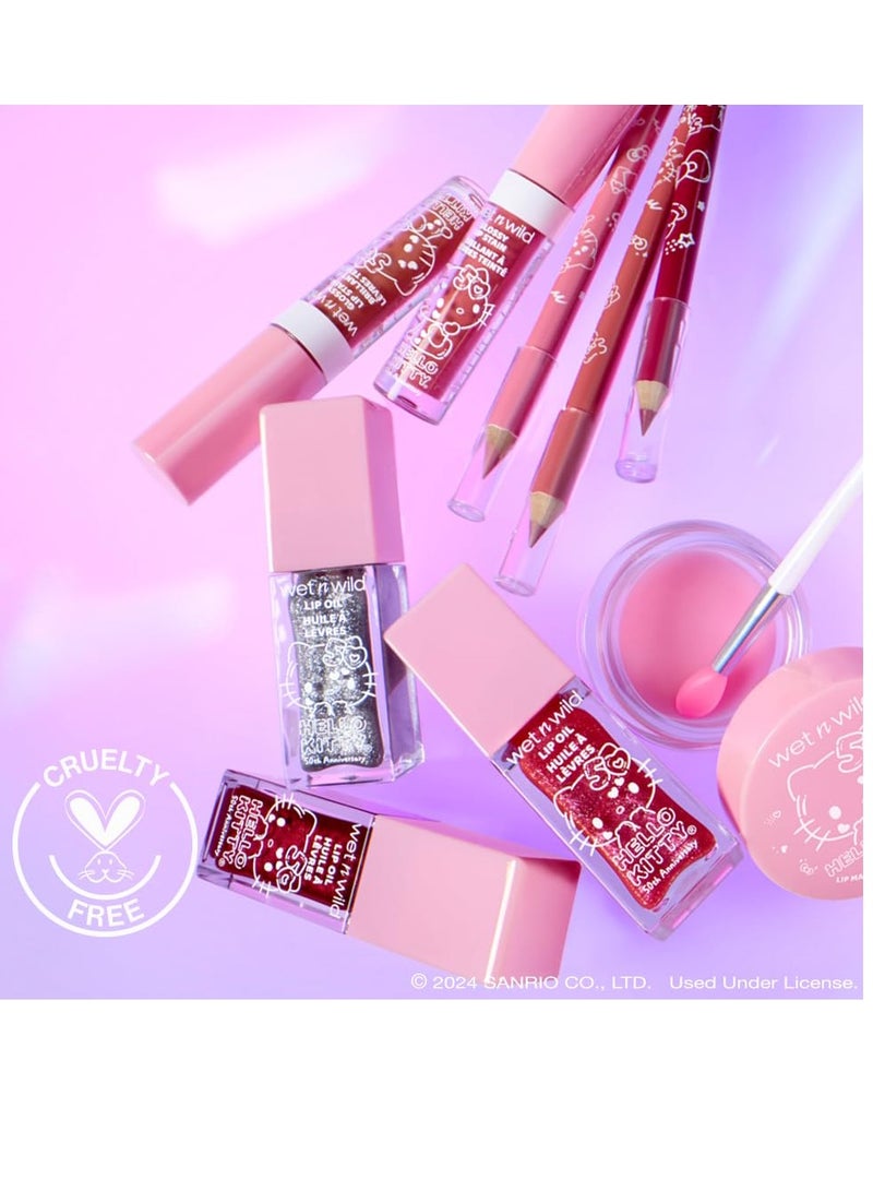 Hello Kitty Glitter Lip Oil, New 10 Oil Infused Formula, Warm Apple Pie Lightly Scented, Sparkly Bold Colors, Cruelty-Free & Vegan Purrfect