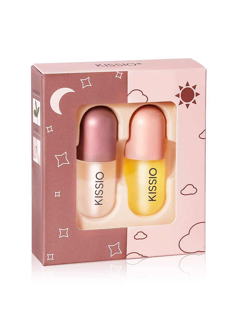 KISSIO Lip Plumper Set,Natural Lip Plumper,Lip Care, Lip Plumper Gloss,Lip Moisturizing Beautiful,Day Ues And Night Ues Set(2PCS)