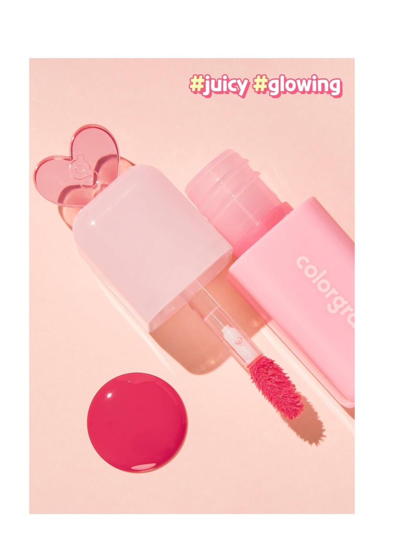 COLORGRAM Juicy Drop Tint 02 Peach Dew | Juicy Lip Gloss, Glowing Lip Stain with Fruity Colors, Buildable & Blendable, Highly Pigmented