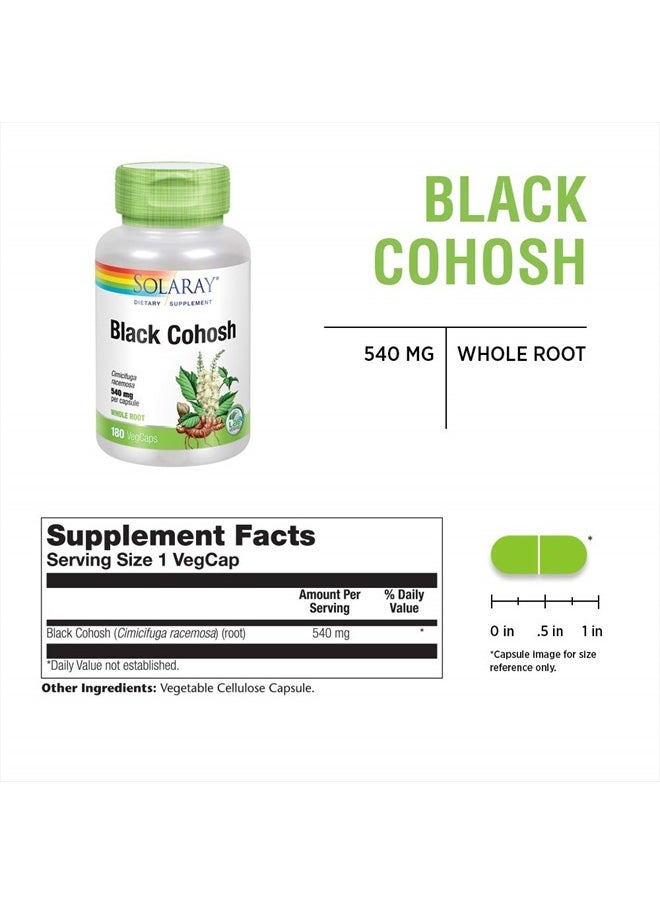 Solaray Black Cohosh 540 mg | Womens Health & Menopause Support Supplement | Whole Root | Non-GMO, Vegan & Lab Verified | 180 VegCaps