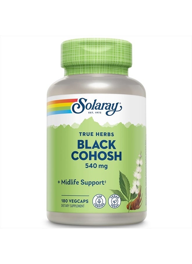 Solaray Black Cohosh 540 mg | Womens Health & Menopause Support Supplement | Whole Root | Non-GMO, Vegan & Lab Verified | 180 VegCaps