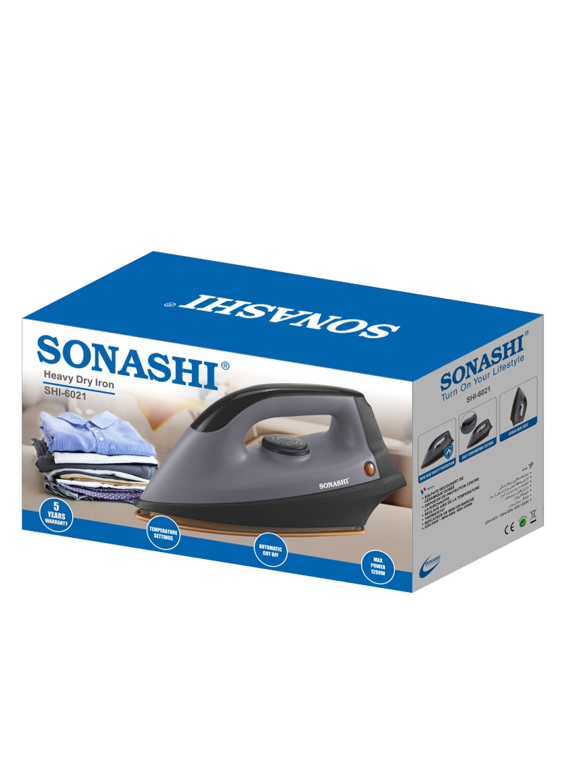 Heavy Dry Iron with Ceramic Coated Soleplate | Comfortable Handle, Stable Heel Rest, Thermostat Control and Easy Temperature Settings | For All Types of Fabrics | Overheat Protection 1200 W SHI-6021 Grey/Black