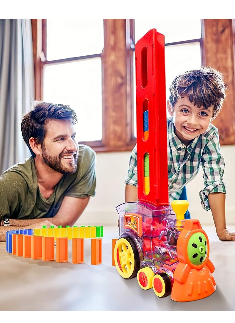 Domino Train, 80 Pcs Domino Blocks Set Plastic Kids Domino Construction 4 Color Children Creative Toy Game Educational Play