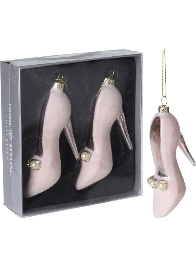 Christmas Shoe Hanging Decoration Pink/Silver 11cm