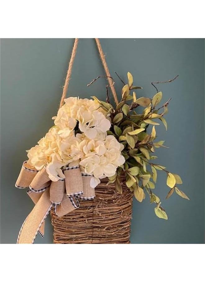 Cream Hydrangea Door Hanger Basket Wreath,|2024 Newest Wildflowers Door Hanging Basket Wreath|Front Door Beautiful Artificial Spring and Summer Wreath Welcome Sign| (White cream)